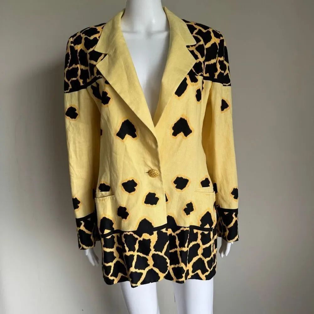 VTG Archival Escada Margaretha Ley Linen Giraffe Spot Print Statement Jacket